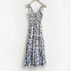 Abercrombie & Fitch Smocked Floral Blue, White, and Pink Maxi Dress